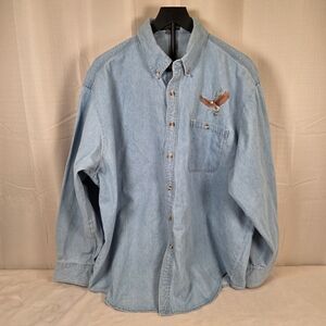 Vintage 90s LA Loving Denim Shirt XXL Eagle Embroidered Y2K Oversized